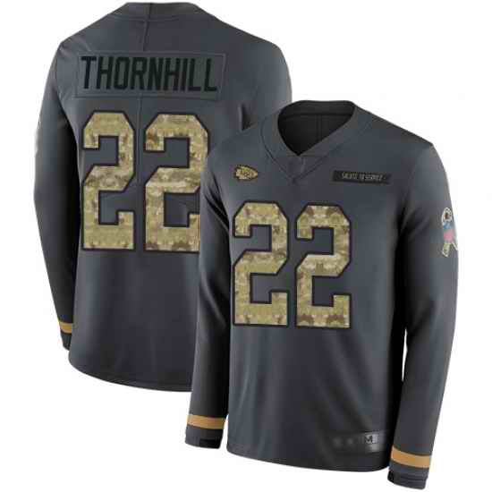 Chiefs 22 Juan Thornhill Anthracite Salute to Service Men Stitched Football Limited Therma Long Sleeve Jersey